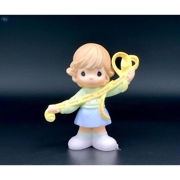 Precious Moments Figurine Girl Holding Yellow Ribbon Sash Caring Sharing Loving - Picture 1 of 2